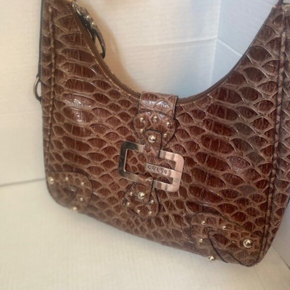 Guess VIntage Y2K Hobo Brown Faux Crocodile Shoulder Bag - Picture 4 of 7